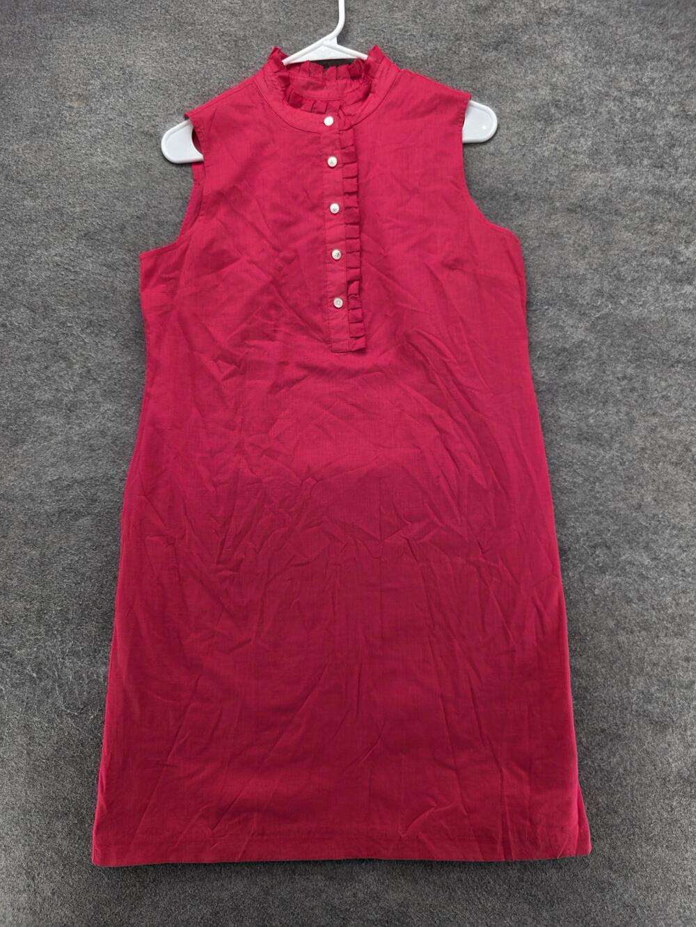 Lands' End Dress Womens 8 Pink Sheath Knee Length High Neck Ruffle Lined
